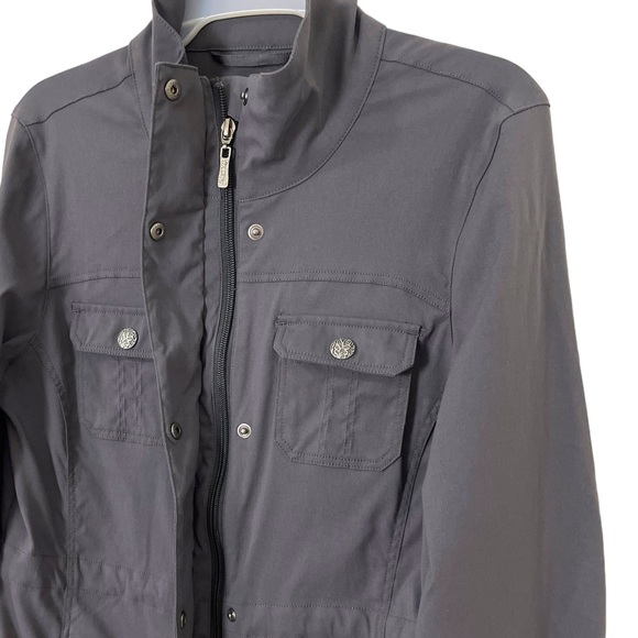 Prana Halle All Purpose Travel Jacket Grey Sz Small Zipper & Snap Pocket Cinche - Picture 4 of 12
